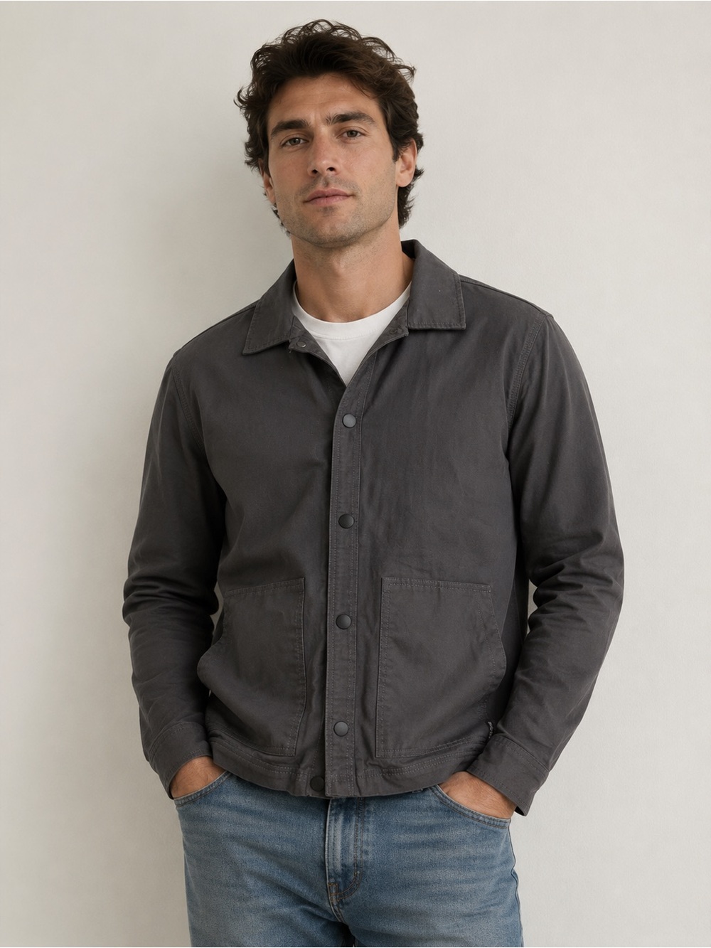 Prana Shirt Jacket Mens Medium Gray Button Shacket Organic Cotton Westside